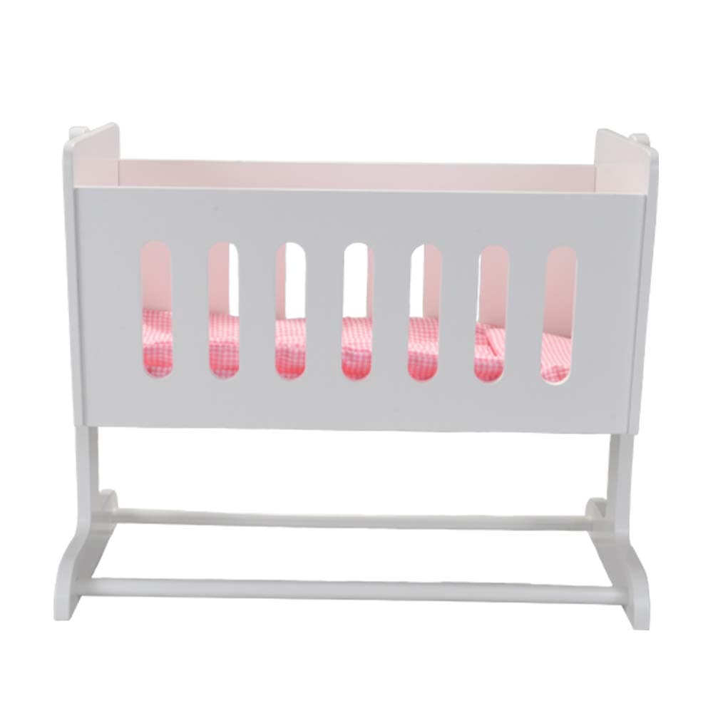 Bandits & Angels Puppenwiege aus Holz weiß für Mädchen – Puppenbett aus Holz – geeignet für Puppen bis 50 cm – inklusive Decke – Puppenbett – Puppenmöbel – Wiege mit Schaukelfunktion