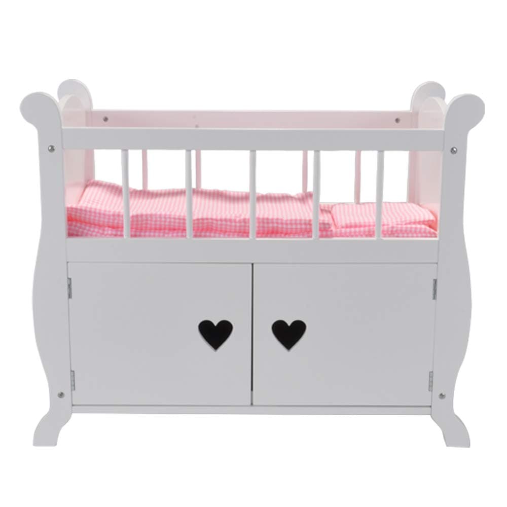 Bandits & Angels Puppenbett Sweetheart aus Holz mit Schrank weiß – Puppenbett aus Holz – geeignet für Puppen bis 46 cm – inklusive Bettwäsche – Puppenbett – Puppenmöbel