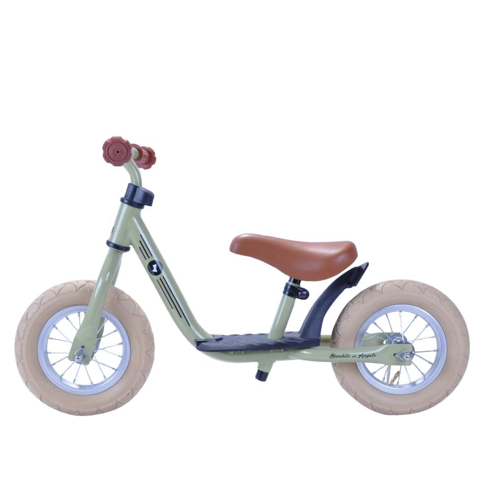 Bandits & Angels Metall-Laufrad Starter Retro Grün mit Trittbrett ab 2 Jahren – grünes Laufrad – Verstellbarer Sattel 29 bis 39 cm – für Jungen und Mädchen – niedriger Einstieg mit Trittbrett
