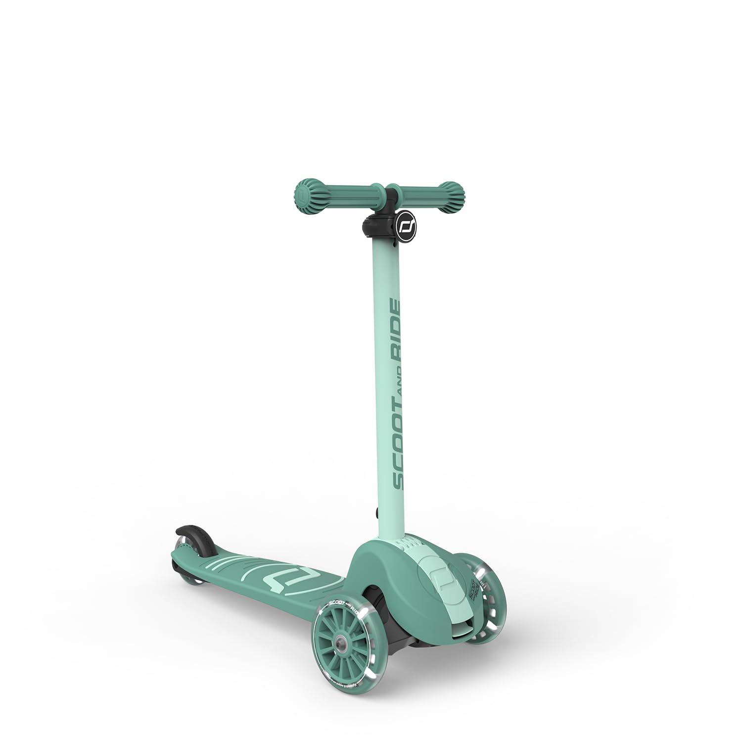 Scoot & Ride Highwaykick 3S Kinderroller ab 3 Jahren Höhenverstellbar 2-Fach Lenkung LED-Räder Zusammenklappbar Scooter für Kinder 96-130 cm (Forest)