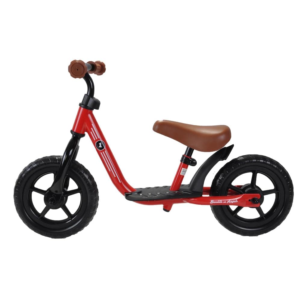 Bandits & Angels Metall-Laufrad Starter Rot mit Trittbrett ab 2 Jahren – rotes Laufrad – Verstellbarer Sattel 29 bis 39 cm – für Jungen und Mädchen – niedriger Einstieg mit Trittbrett