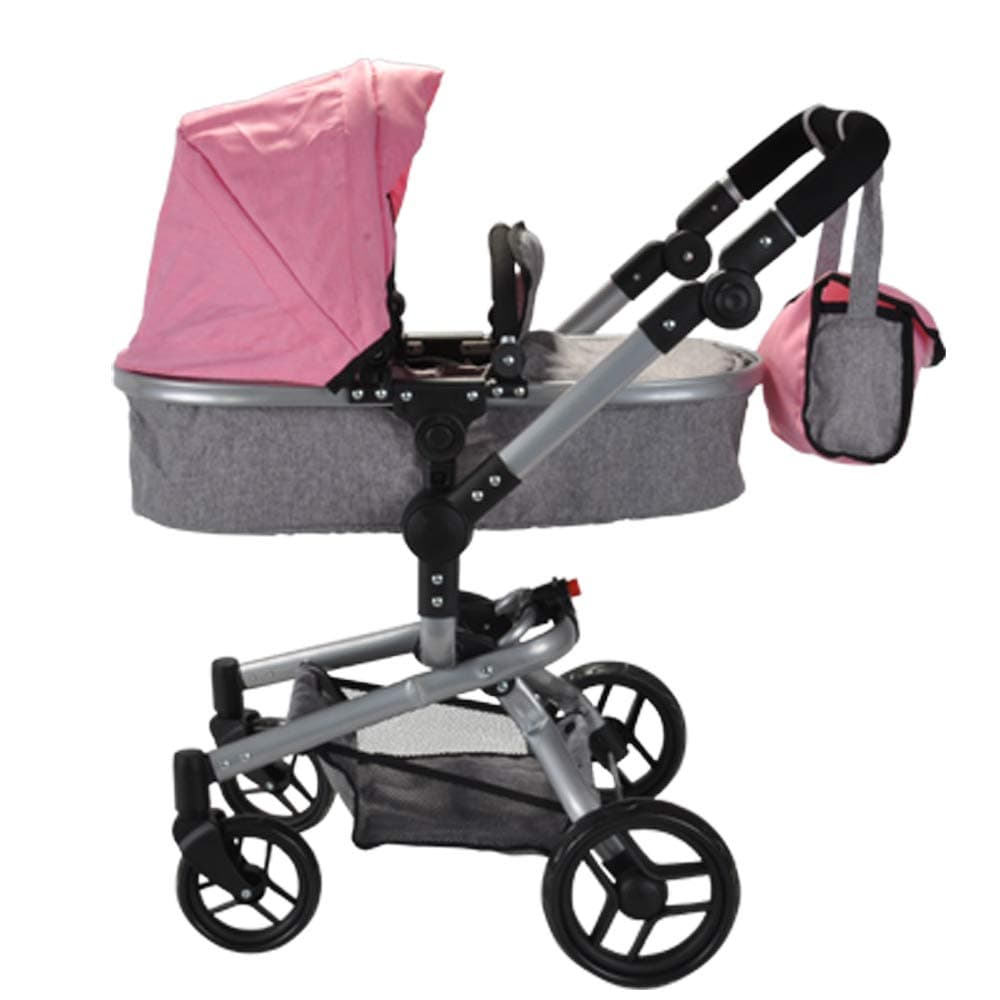 Bandits & Angels Puppenwagen Pink Modern Angel 2in1 Hellrosa ab 3 Jahren – Puppenwagen – Für Mädchen – Verstellbare Schiebestange 48-81 cm – Komplett zusammenklappbar – Mit Einkaufskorb