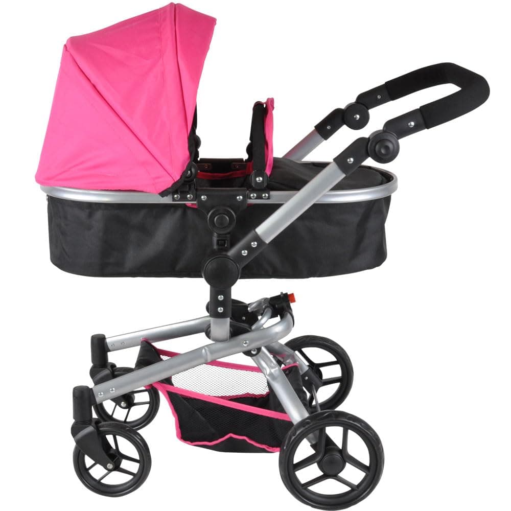 Bandits & Angels Puppenwagen Black Angel 2-in-1 ab 3 Jahren – Puppenwagen – Für Mädchen – Verstellbare Schiebestange 48-81 cm – Vollständig zusammenklappbar – Mit Einkaufskorb