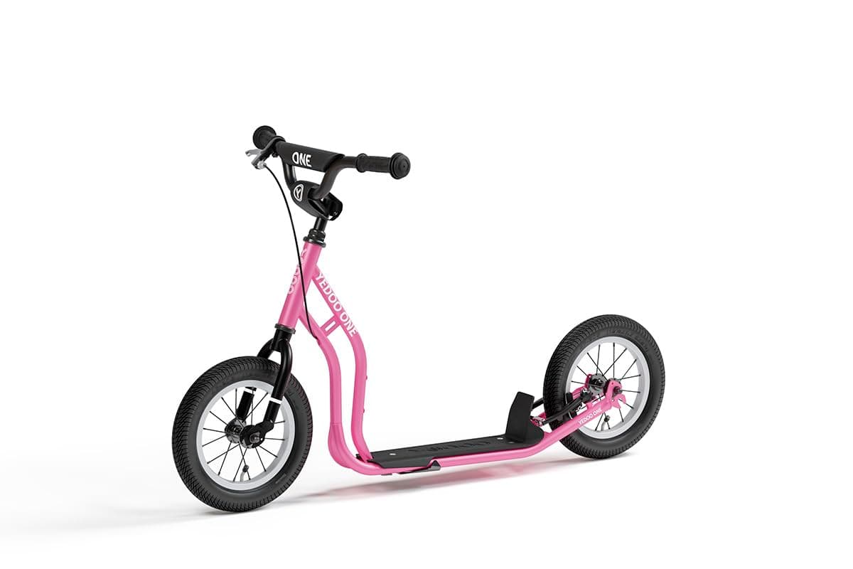 Yedoo One Kinder Tretroller - für Kinder ab 4 Jahren, ab 100 cm Körperhöhe, mit Luftreifen 12/12 - für Mädchen und Jungen, höhenverstellbar mit Ständer und Reflexelementen Rosa