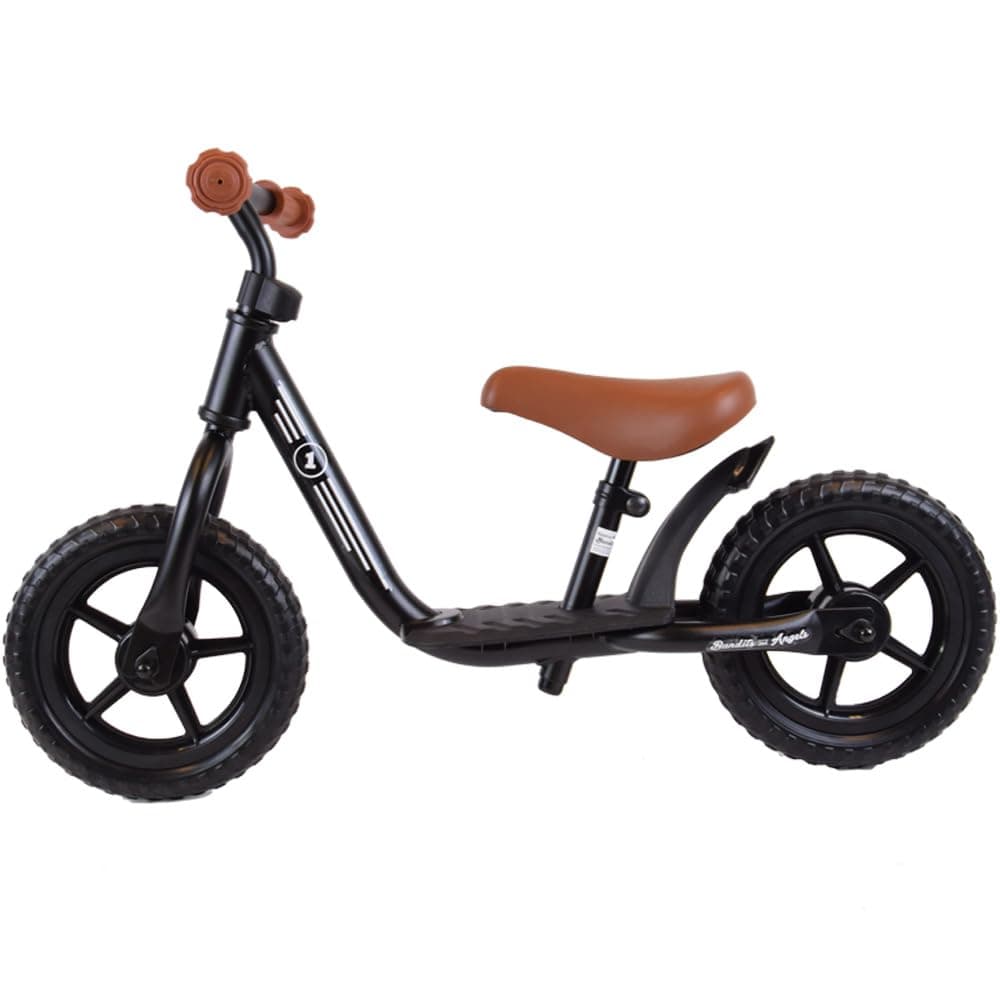 Bandits & Angels Metall-Laufrad Starter schwarz mit Trittbrett ab 2 Jahren – schwarzes Laufrad – Verstellbarer Sattel 29 bis 39 cm – für Jungen und Mädchen – niedriger Einstieg mit Trittbrett