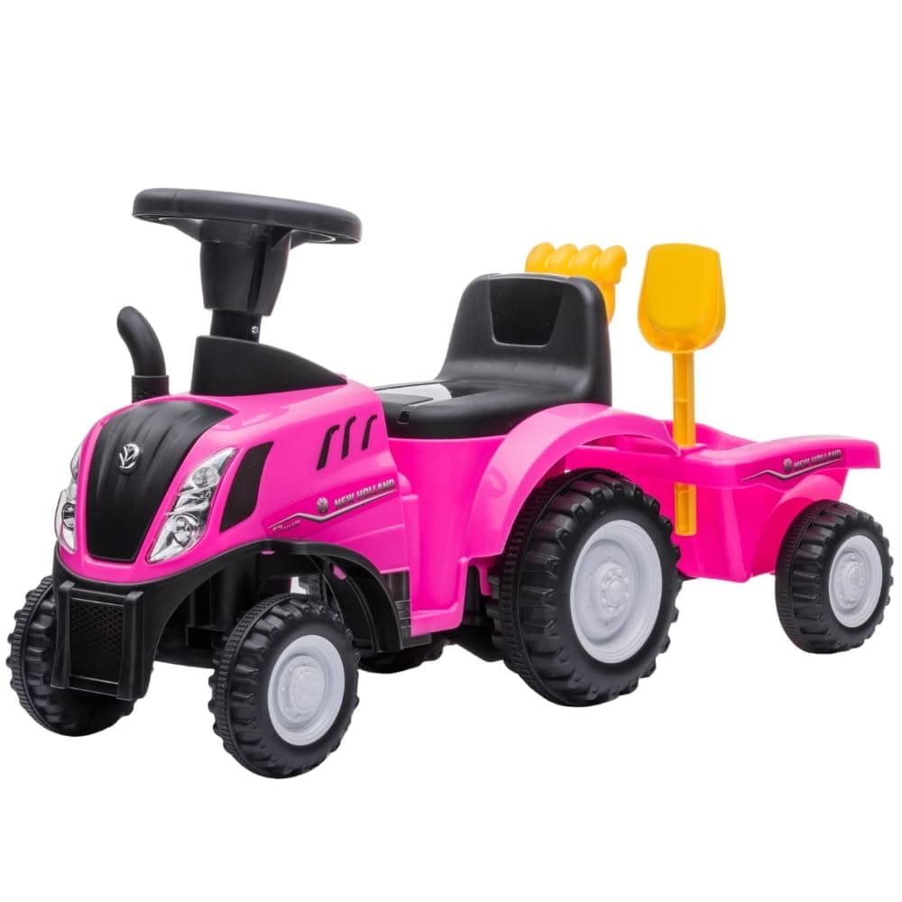 Bandits & Angels Bobbycar Rutschauto New Holland Traktor mit Anhänger ab 1 Jahr – mit funktionierenden Scheinwerfern – Kinderfahrzeug blau – Bobbycar für Jungen – New Holland (Rosa)