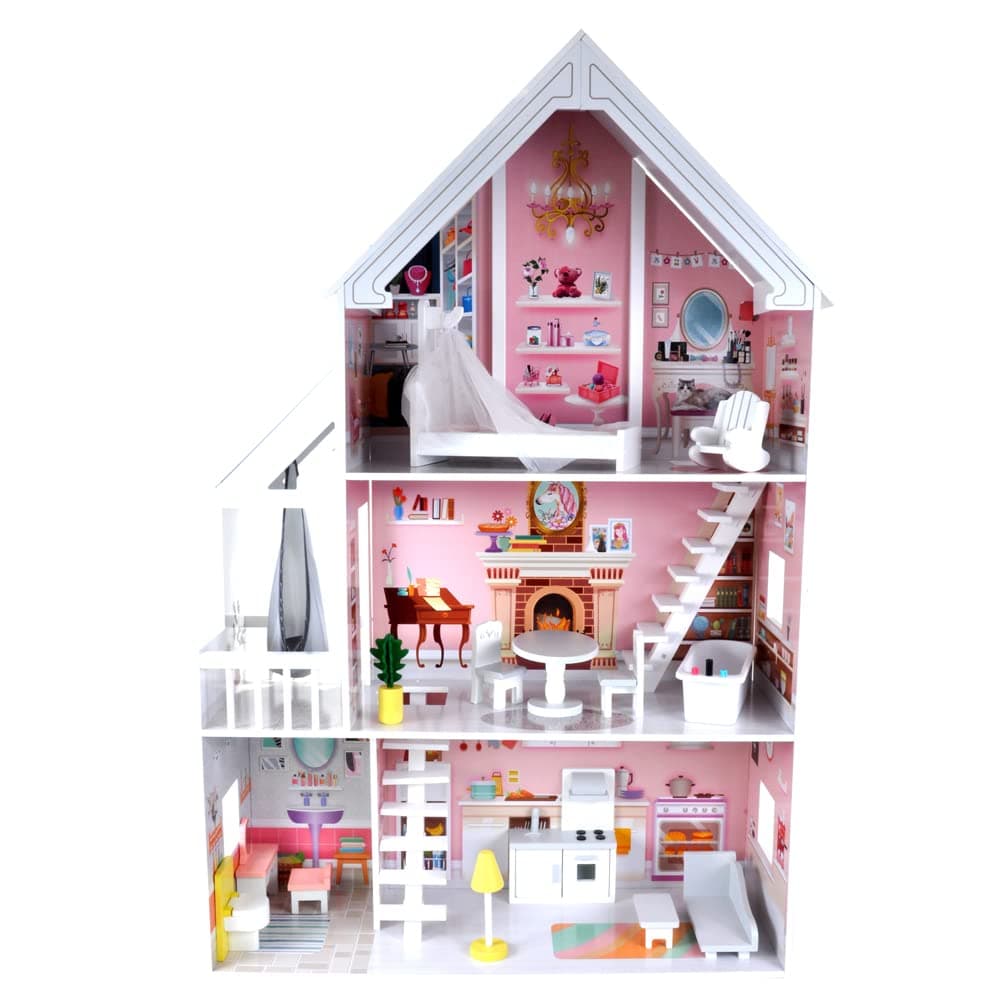 Bandits & Angels Puppenhaus Prinzessin Pink ab 3 Jahren - 126 cm hoch - inklusive 15 Möbeln - passend für Barbie - Puppenhaus - Puppenmöbel