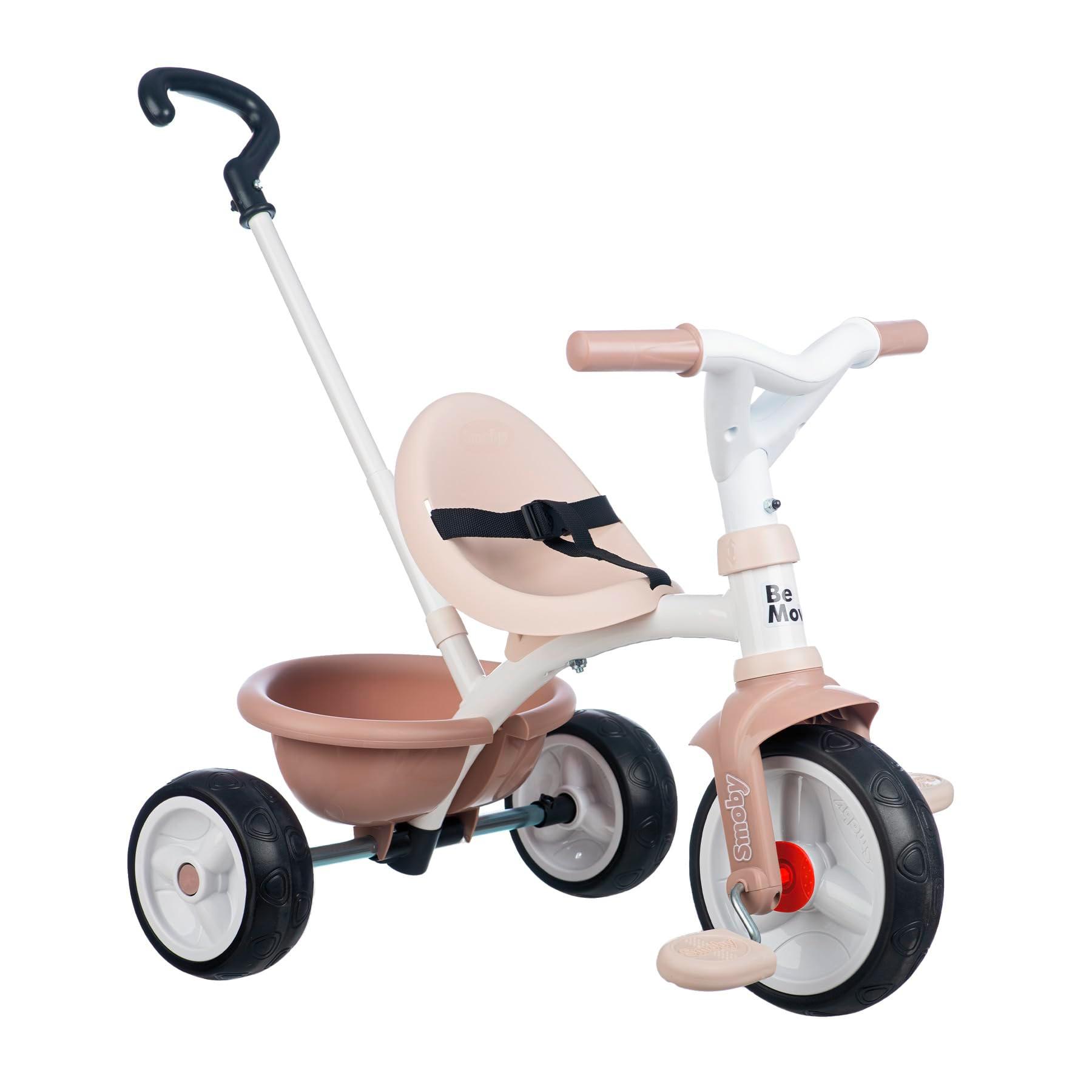 Smoby - Be Move Beige - Kinderdreirad mit Schubstange, Sitz mit Sicherheitsgurt, Metallrahmen, Pedal-Freilauf, für Kinder ab 15 Monaten