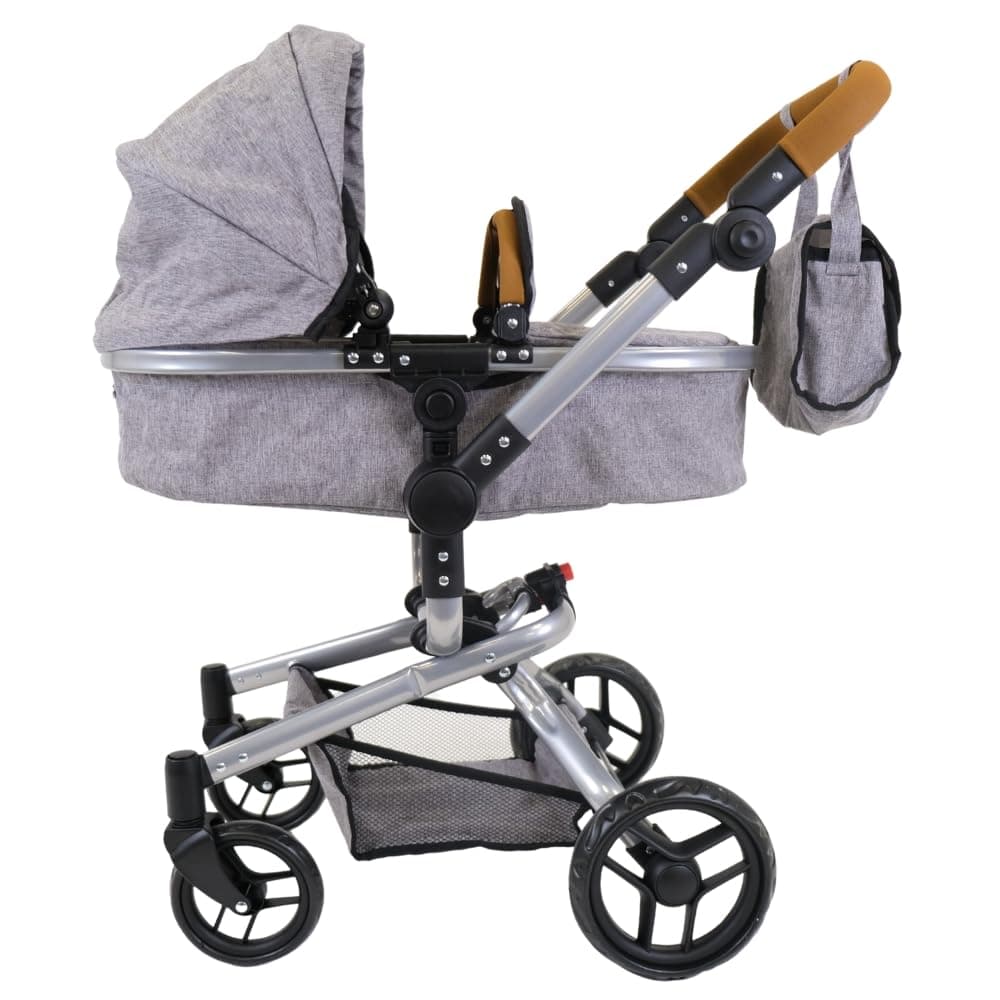 Bandits & Angels Puppenwagen Grau Modern Angel 2in1 Grau limitiert ab 3 Jahren – Puppenwagen – Für Mädchen – Verstellbare Schiebestange 48-81 cm – Vollständig zusammenklappbar – Mit Einkaufskorb