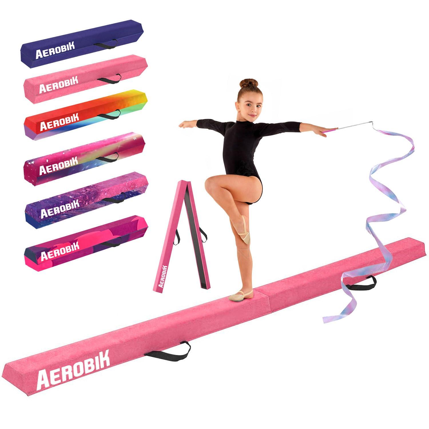 Aerobik | Klappbarer Schwebebalken 240 cm Rosa | Stabil, rutschfest & Waschbar | Für Kinder & Erwachsene | Inklusive Gymnastikband | Original Corner