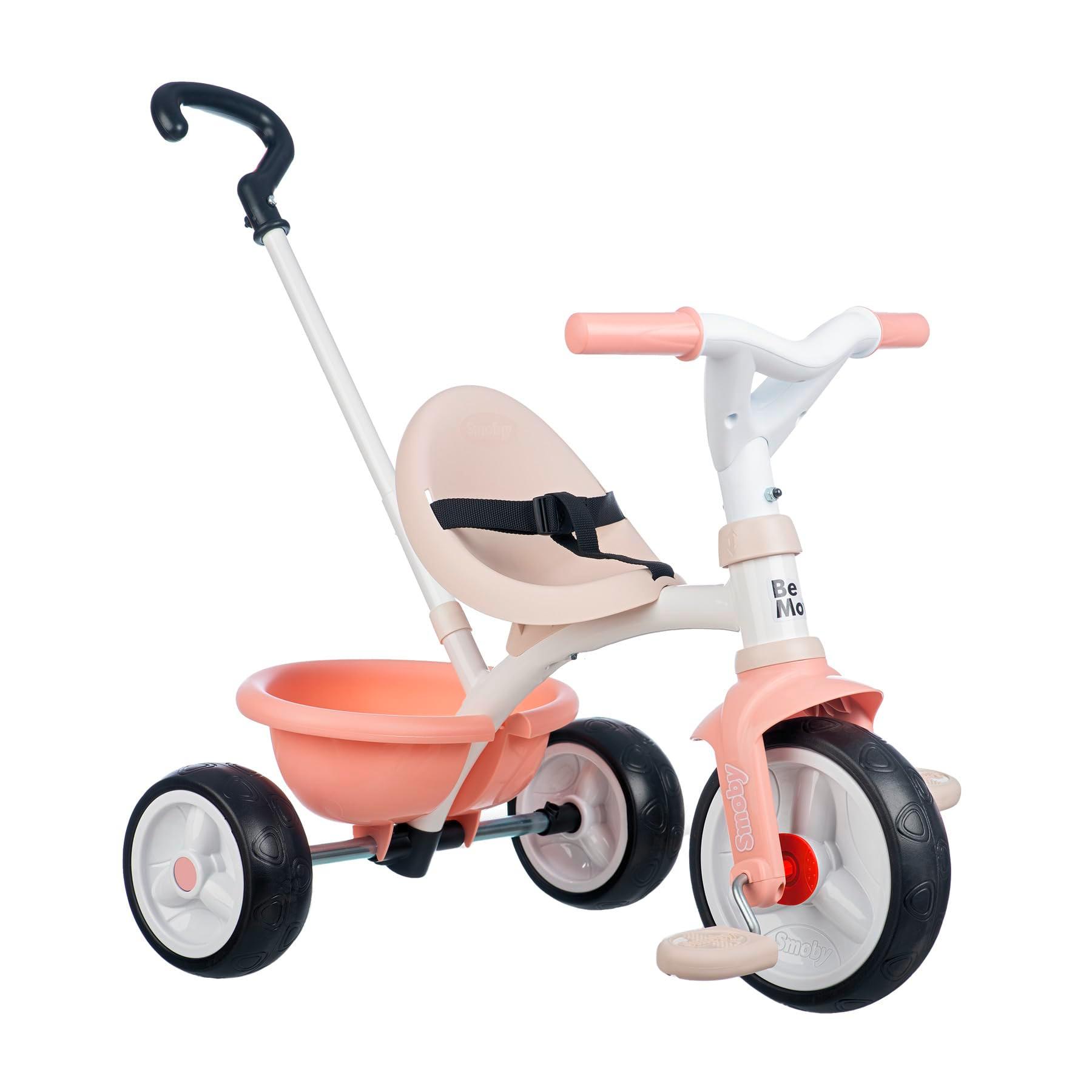 Smoby - Be Move Rosé - Kinderdreirad mit Schubstange, Sitz mit Sicherheitsgurt, Metallrahmen, Pedal-Freilauf, für Kinder ab 15 Monaten