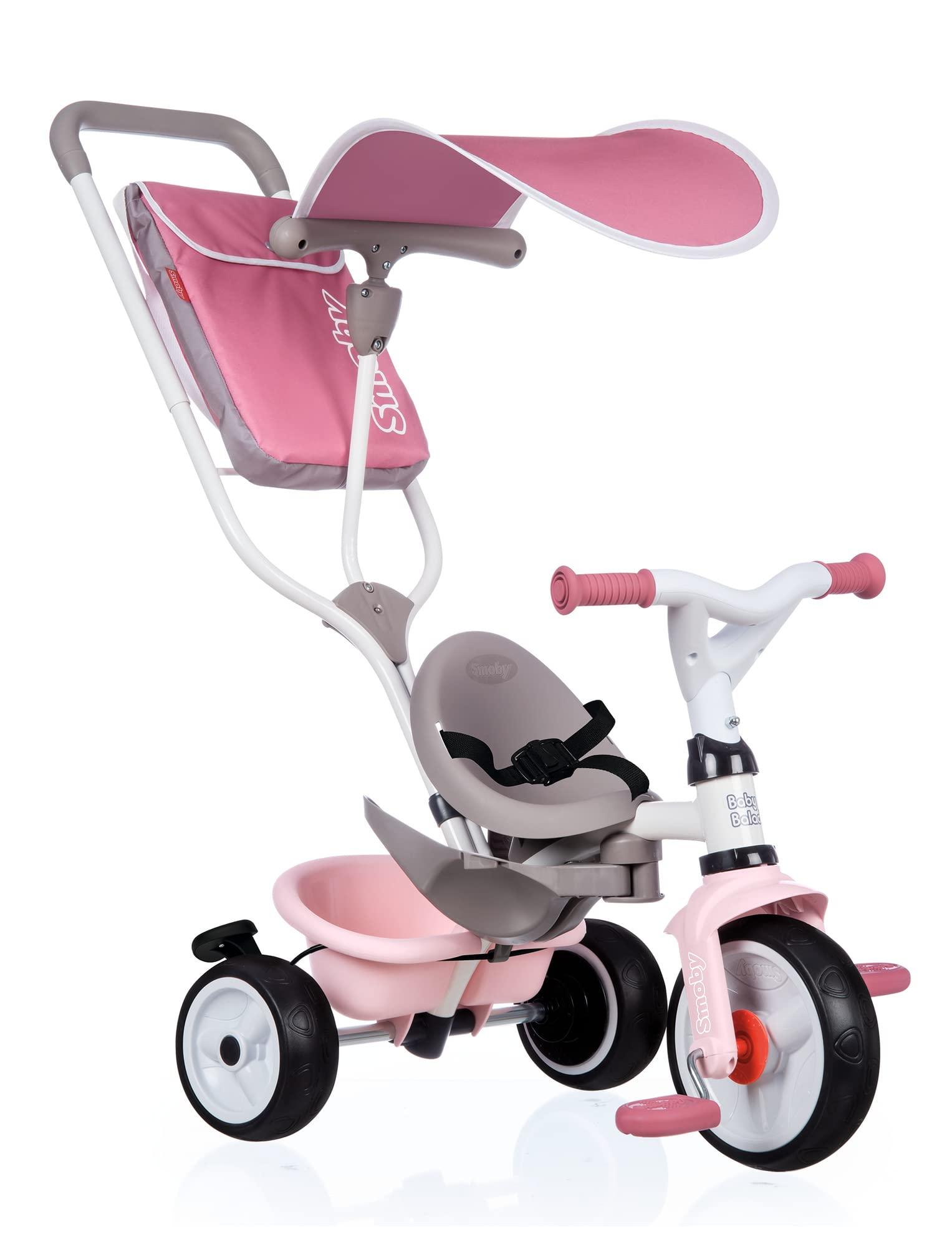 Smoby - Baby Balade Plus rosa - Mitwachsendes Kinderdreirad mit Schubstange, Sitz mit Sicherheitsgurt, Metallrahmen, Pedal-Freilauf, für Kinder ab 10 Monaten