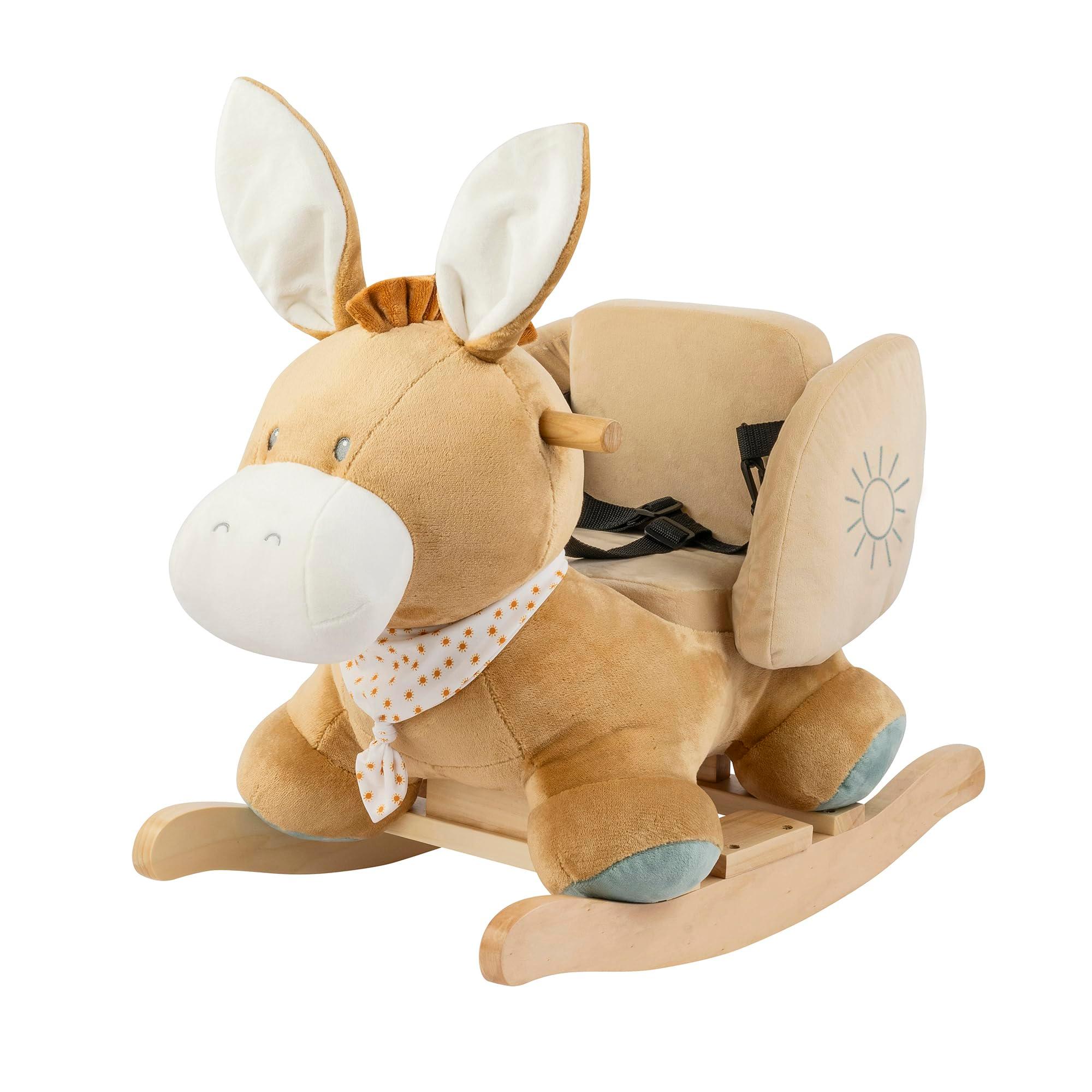 Nattou Schaukeltier, Esel Leo, Inkl. Sicherheitsgurt, Fröhliches Hin- und Herschaukeln, Ca. 60 cm, Felix und Leo, Polyester/Holz, Beige