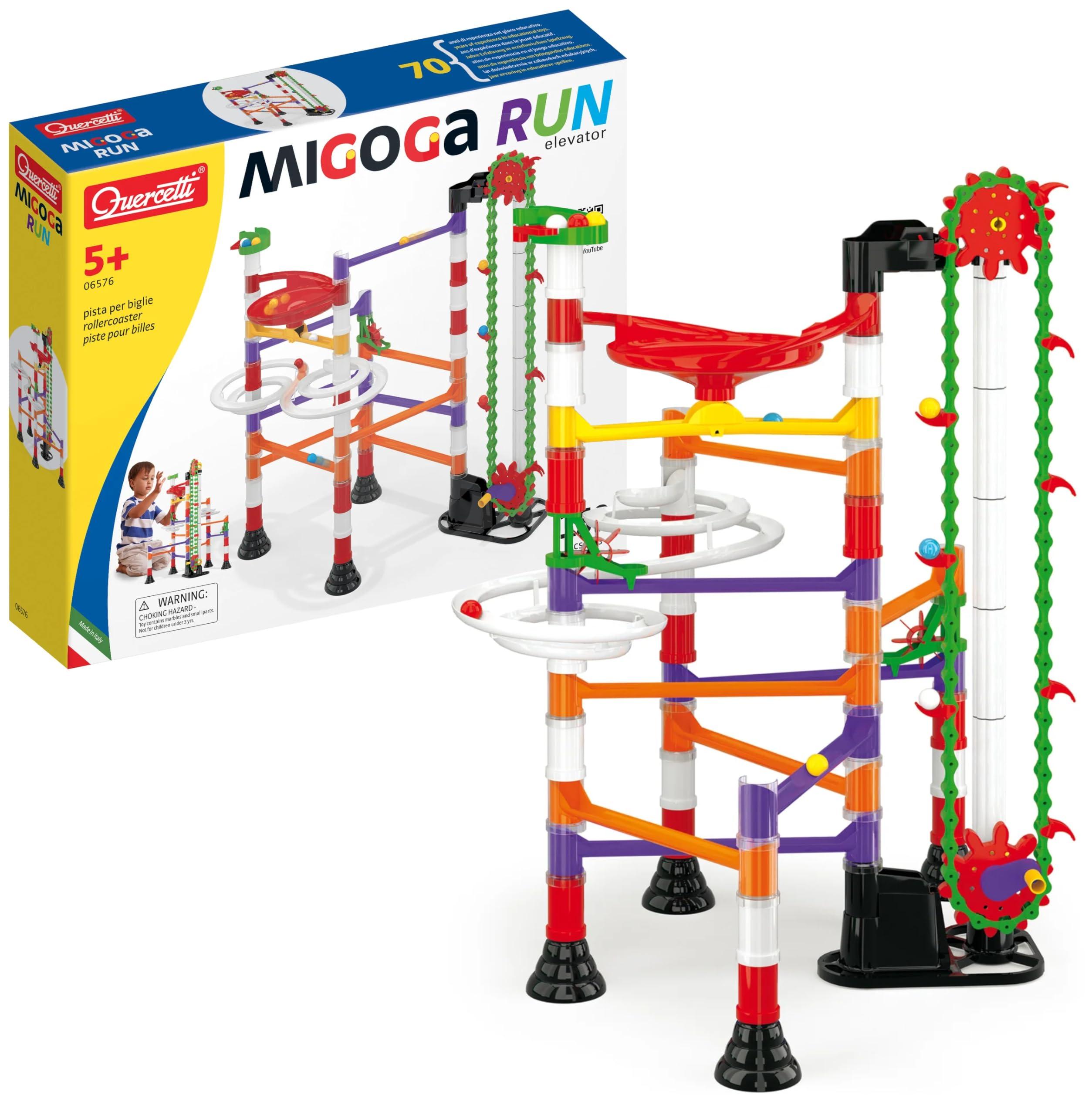 Quercetti Migoga Run Elevator, Kreatives Konstruktionsspielzeug mit Aufzug und Murmelbahn, Lernspielzeug ab 5 Jahren, fördert Organisation, Logik & Problemlösung, Geschenk Jungen & Mädchen